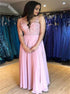 A Line V Neck Chiffon Backless Prom Dresses With Applique and Beading LBQ3968